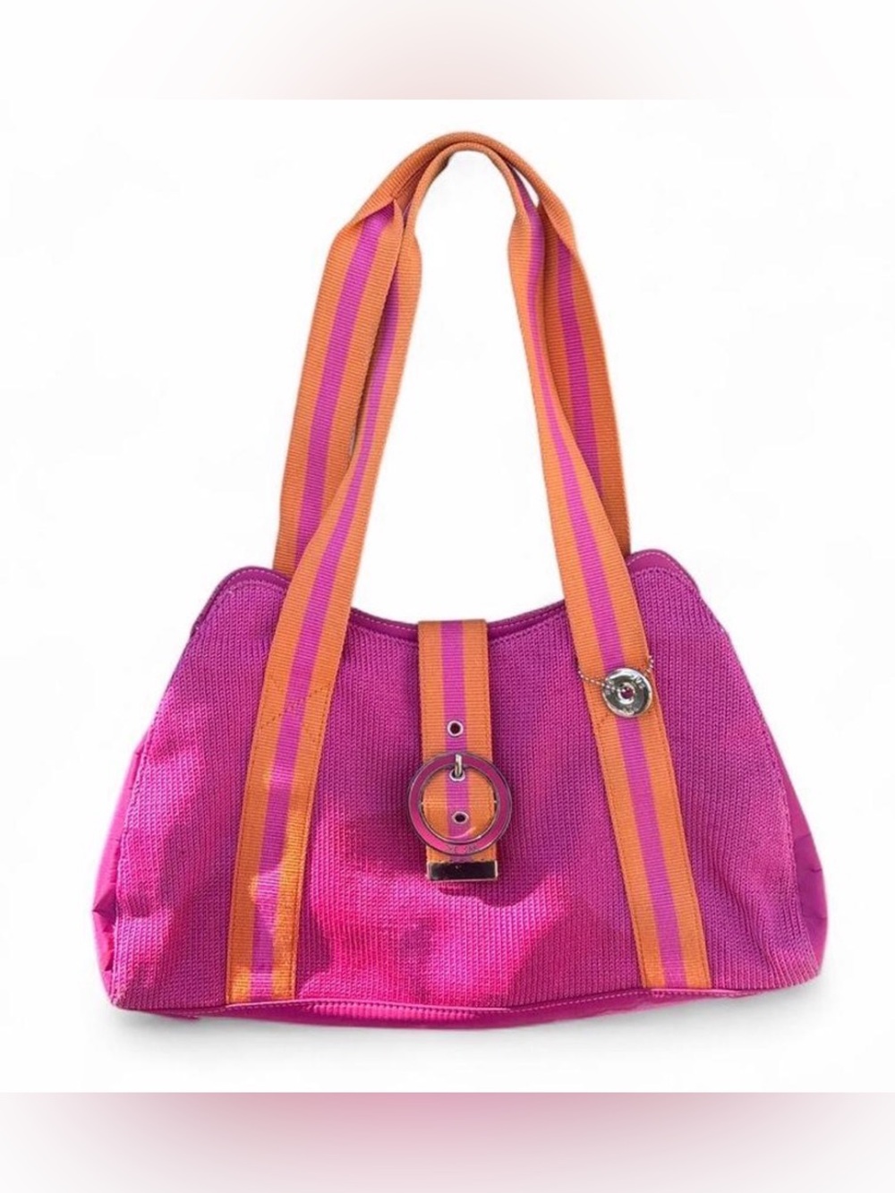 TheSAK y2k Bright Pink & Orange bag with butterfly design and chunky buckle
